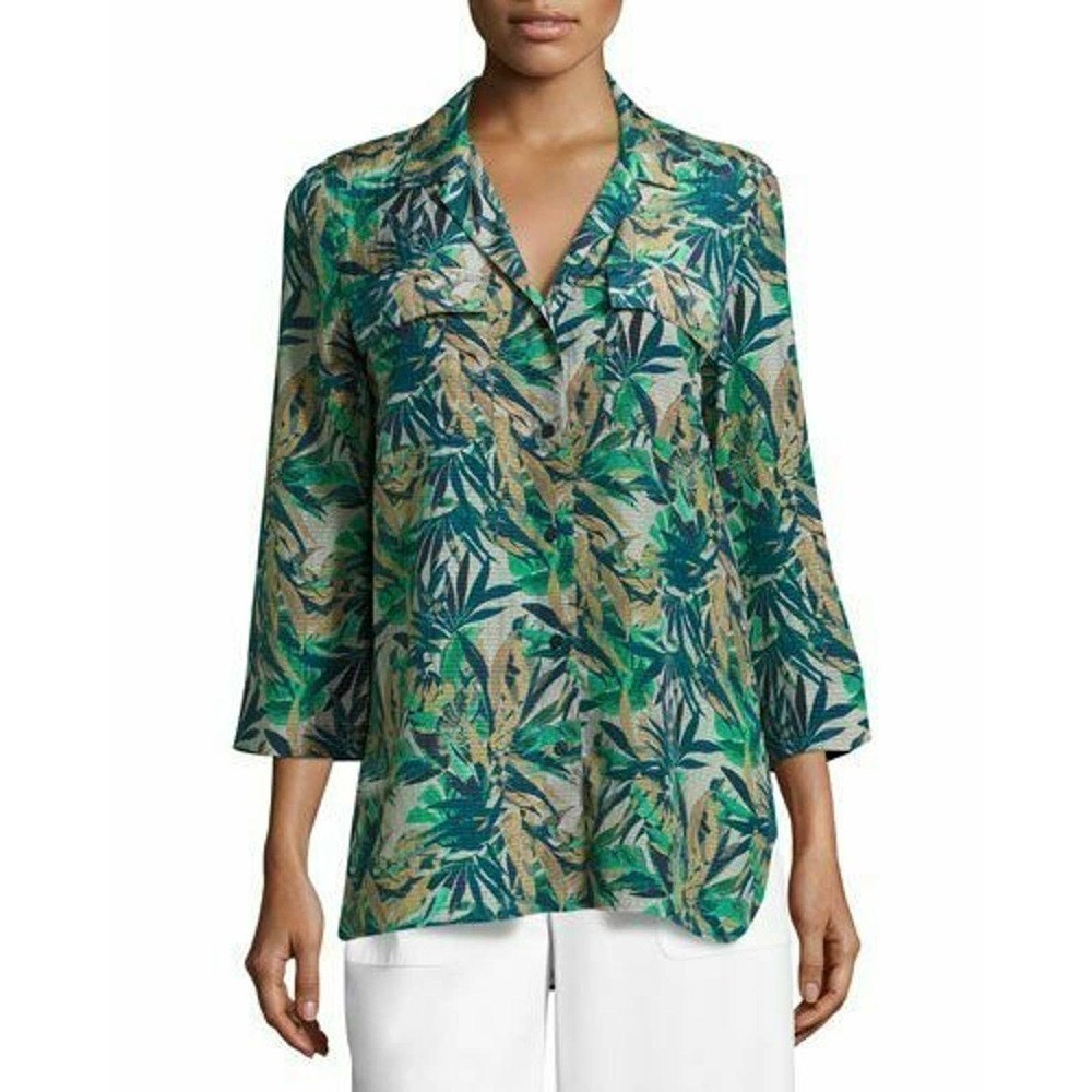 Lafayette 148 Fran Blouse Santa Clara Palm Print XS